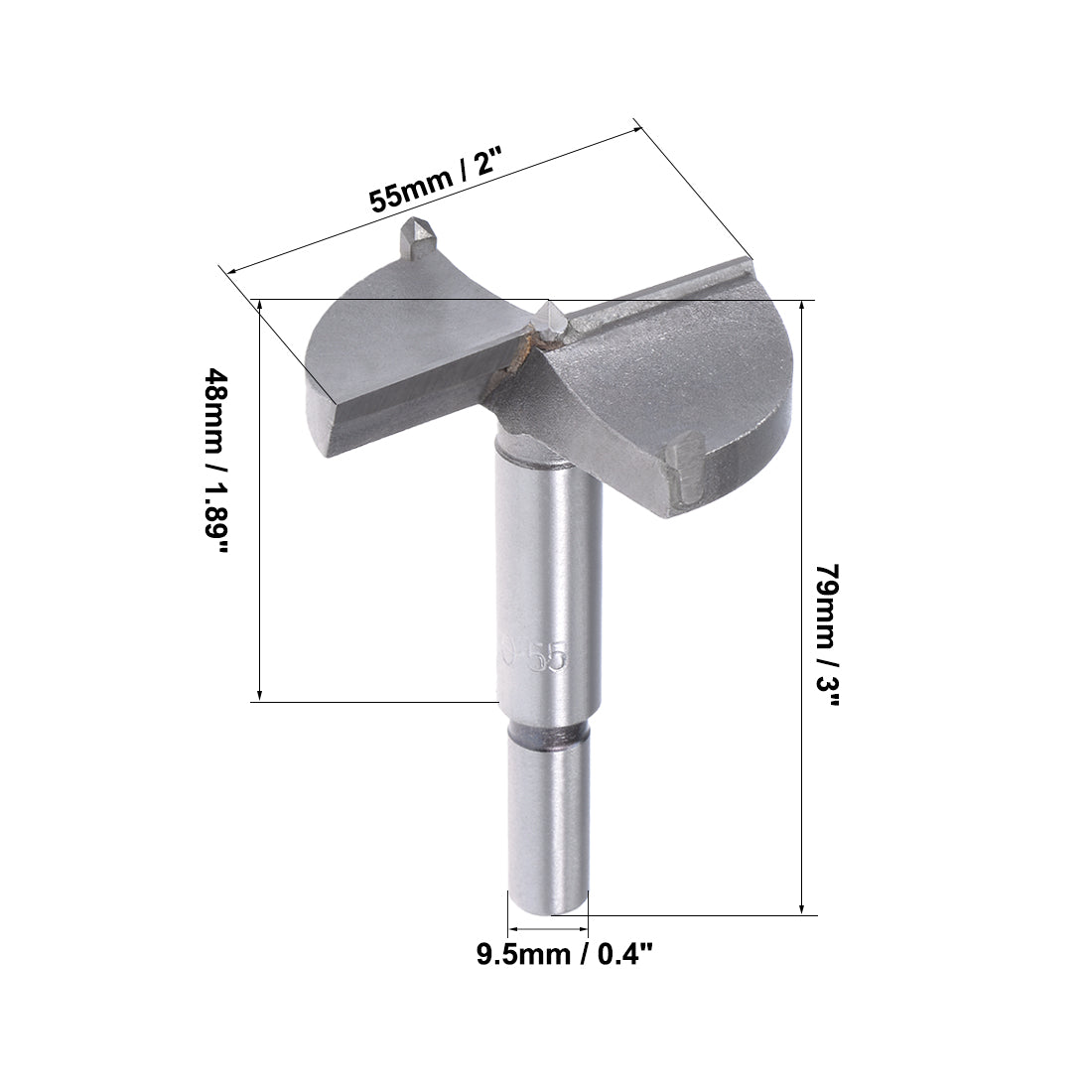 uxcell Uxcell Forstner Wood Boring Drill Bits 55mm Dia. Hole Saw Carbide Tip Round Shank Cutting for Hinge Plywood MDF CNC Tool