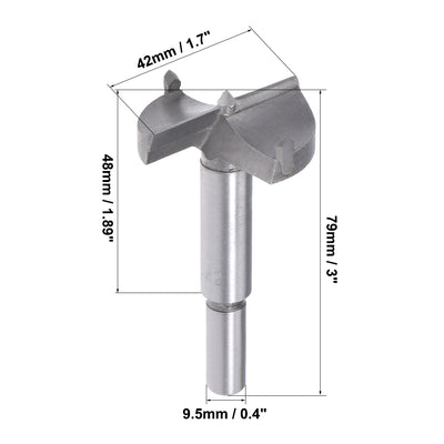 Harfington Uxcell Forstner Wood Boring Drill Bits 42mm Dia Hole Saw Carbide Tip Round Shank Cutting for Hinge Plywood MDF CNC Tool