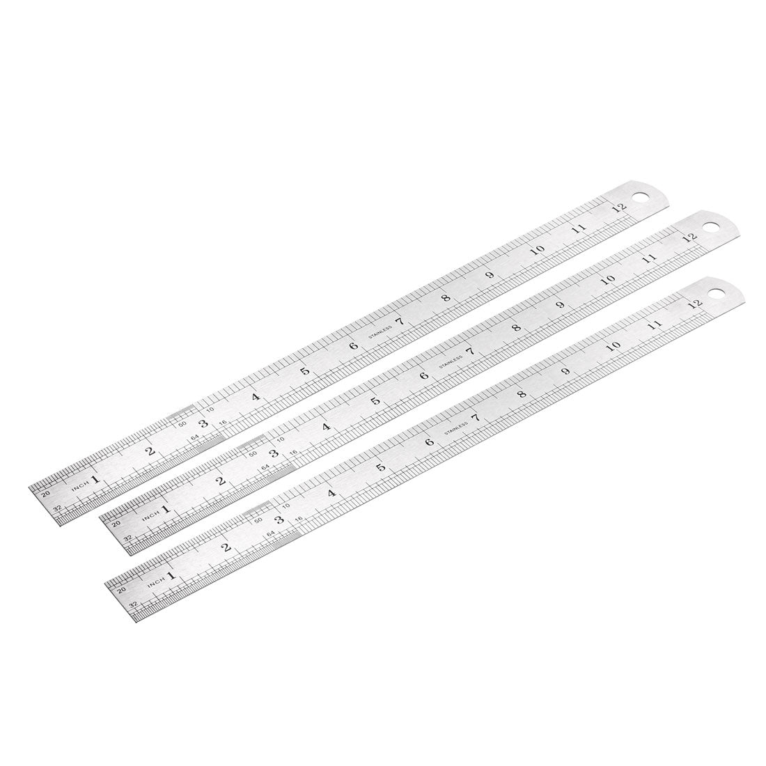 uxcell Uxcell Stainless Steel Ruler 12-inch (30cm) Straight Ruler Inches and Metric Scale 3pcs