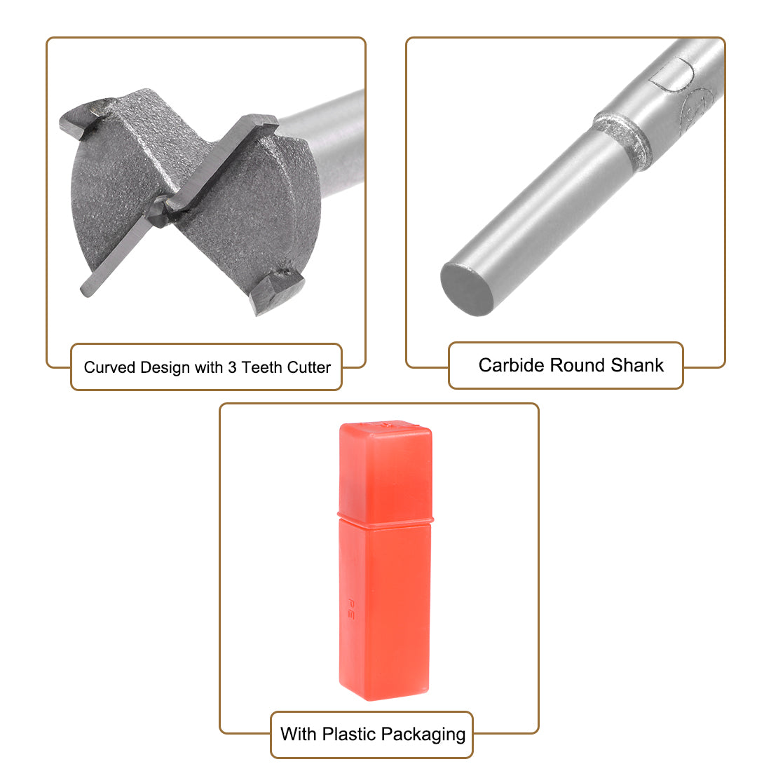 uxcell Uxcell Forstner Wood Boring Drill Bits 23mm Dia. Hole Saw Carbide Tip Round Shank Cutting for Hinge Plywood MDF CNC Tool