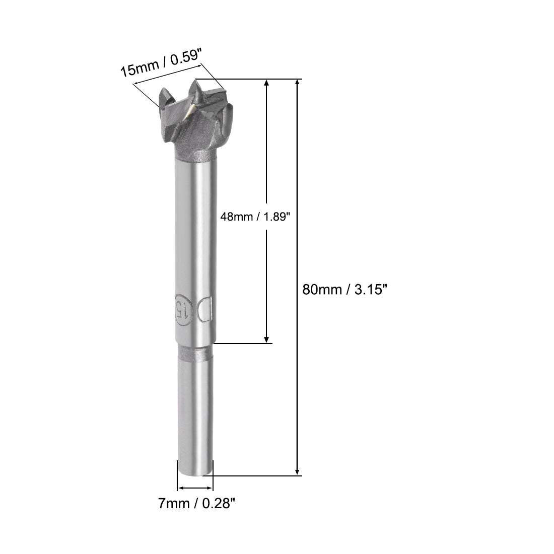 uxcell Uxcell Forstner Wood Boring Drill Bits 15mm Dia. Hole Saw Carbide Tip Round Shank Cutting for Hinge Plywood MDF CNC Tool