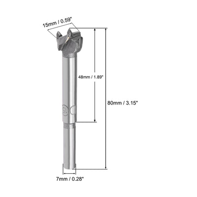 Harfington Uxcell Forstner Wood Boring Drill Bits 15mm Dia. Hole Saw Carbide Tip Round Shank Cutting for Hinge Plywood MDF CNC Tool