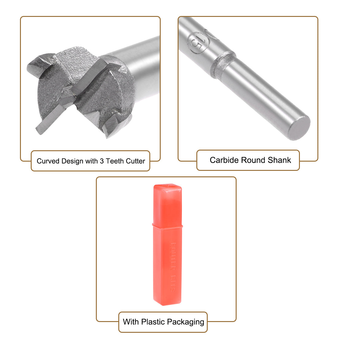 uxcell Uxcell Forstner Wood Boring Drill Bits 15mm Dia. Hole Saw Carbide Tip Round Shank Cutting for Hinge Plywood MDF CNC Tool