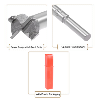 Harfington Uxcell Forstner Wood Boring Drill Bits 15mm Dia. Hole Saw Carbide Tip Round Shank Cutting for Hinge Plywood MDF CNC Tool