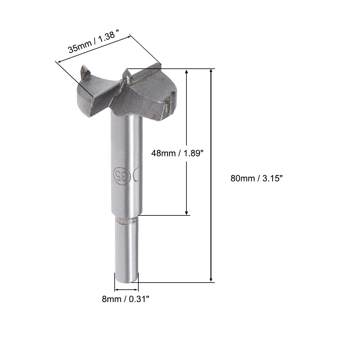 uxcell Uxcell Forstner Wood Boring Drill Bits 35mm Dia. Hole Saw Carbide Tip Round Shank Cutting for Hinge Plywood MDF CNC Tool