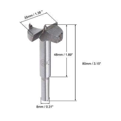 Harfington Uxcell Forstner Wood Boring Drill Bits 35mm Dia. Hole Saw Carbide Tip Round Shank Cutting for Hinge Plywood MDF CNC Tool