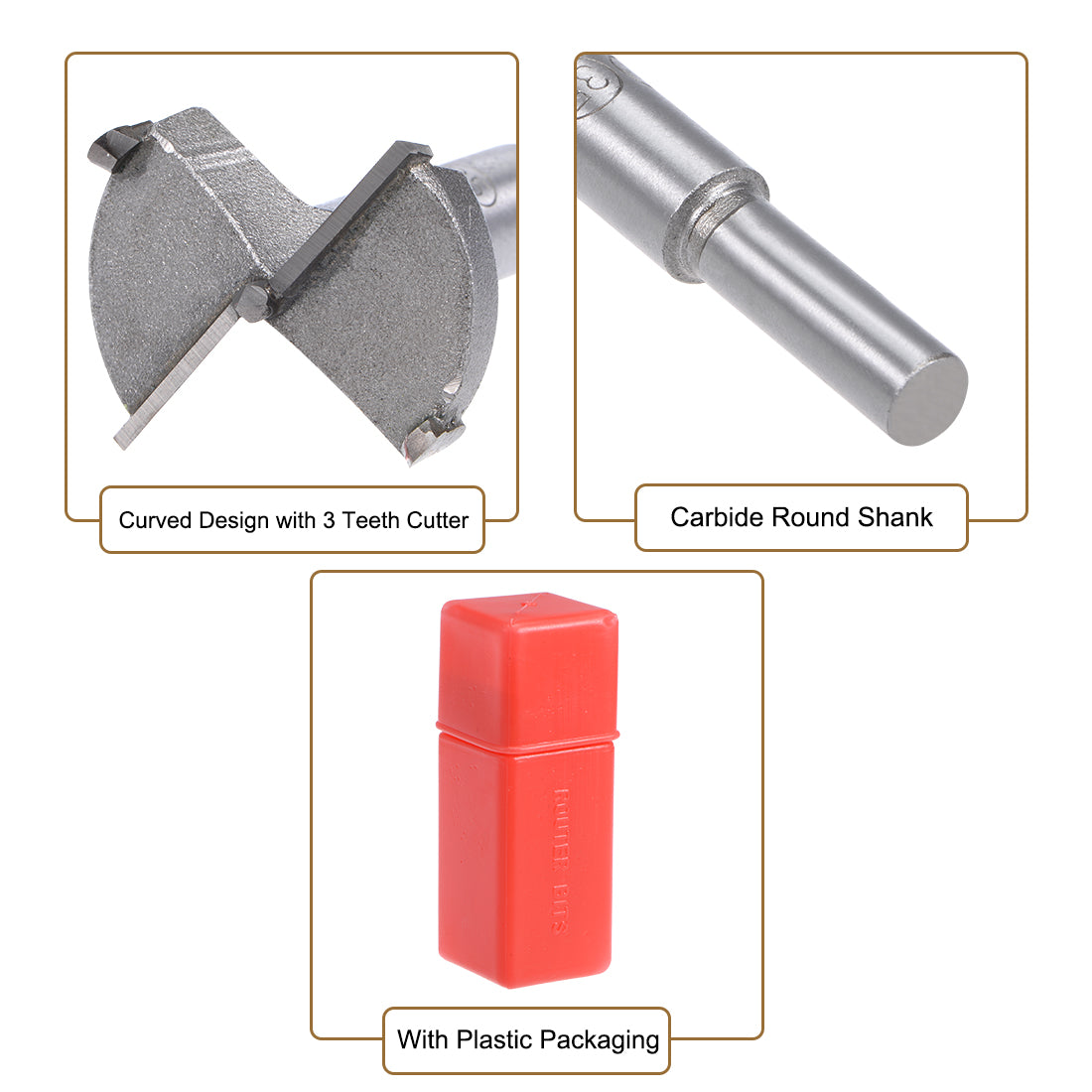 uxcell Uxcell Forstner Wood Boring Drill Bits 35mm Dia. Hole Saw Carbide Tip Round Shank Cutting for Hinge Plywood MDF CNC Tool