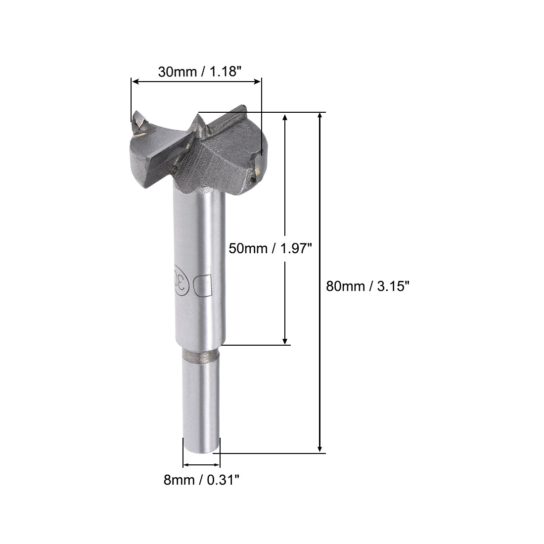 uxcell Uxcell Forstner Wood Boring Drill Bits 30mm Dia. Hole Saw Carbide Tip 8mm Round Shank Cutting for Hinge Plywood MDF CNC Tool