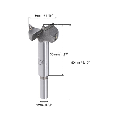 Harfington Uxcell Forstner Wood Boring Drill Bits 30mm Dia. Hole Saw Carbide Tip 8mm Round Shank Cutting for Hinge Plywood MDF CNC Tool