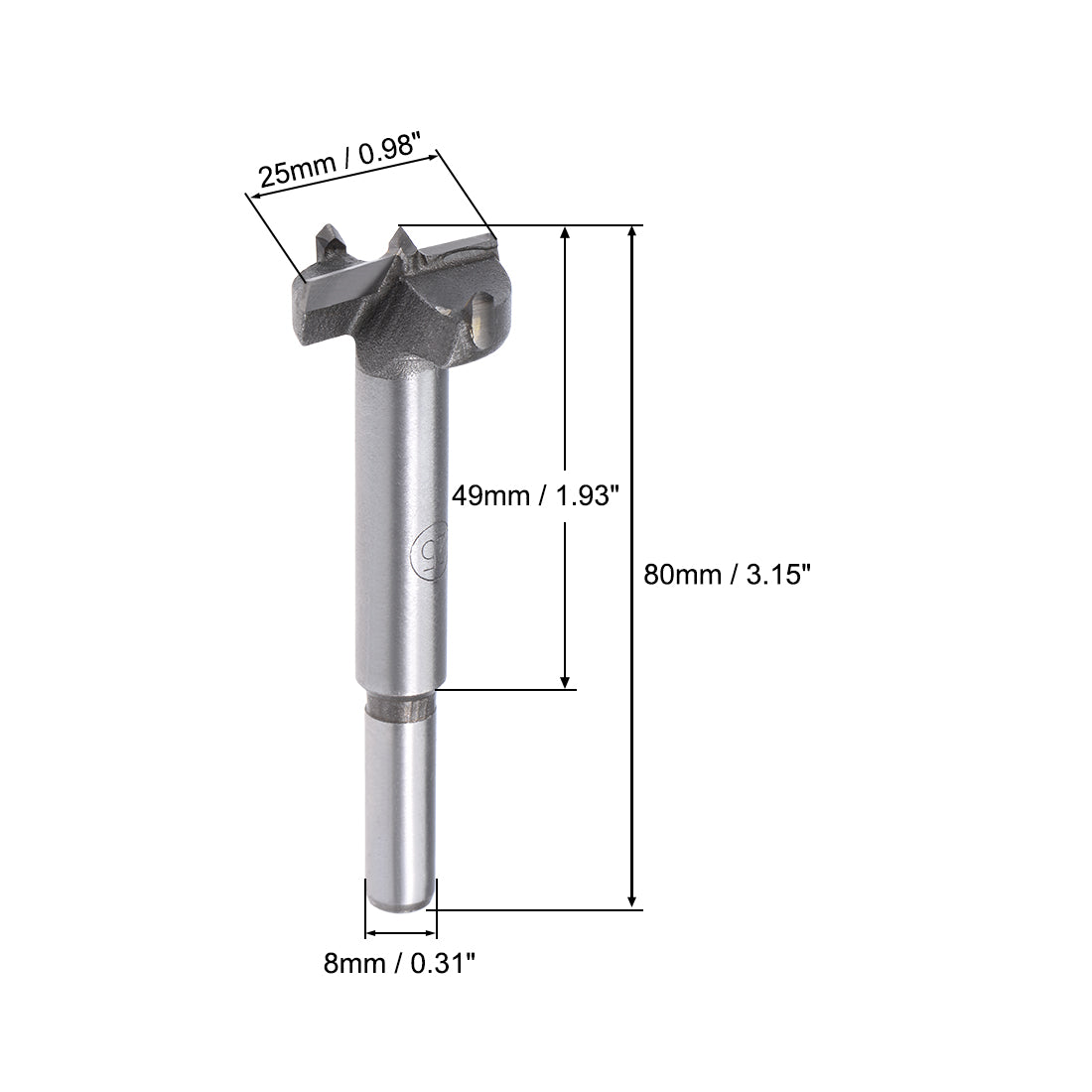 uxcell Uxcell Forstner Wood Boring Drill Bits 25mm Dia. Hole Saw Carbide Tip Round Shank Cutting for Hinge Plywood MDF CNC Tool