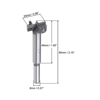 Harfington Uxcell Forstner Wood Boring Drill Bits 25mm Dia. Hole Saw Carbide Tip Round Shank Cutting for Hinge Plywood MDF CNC Tool