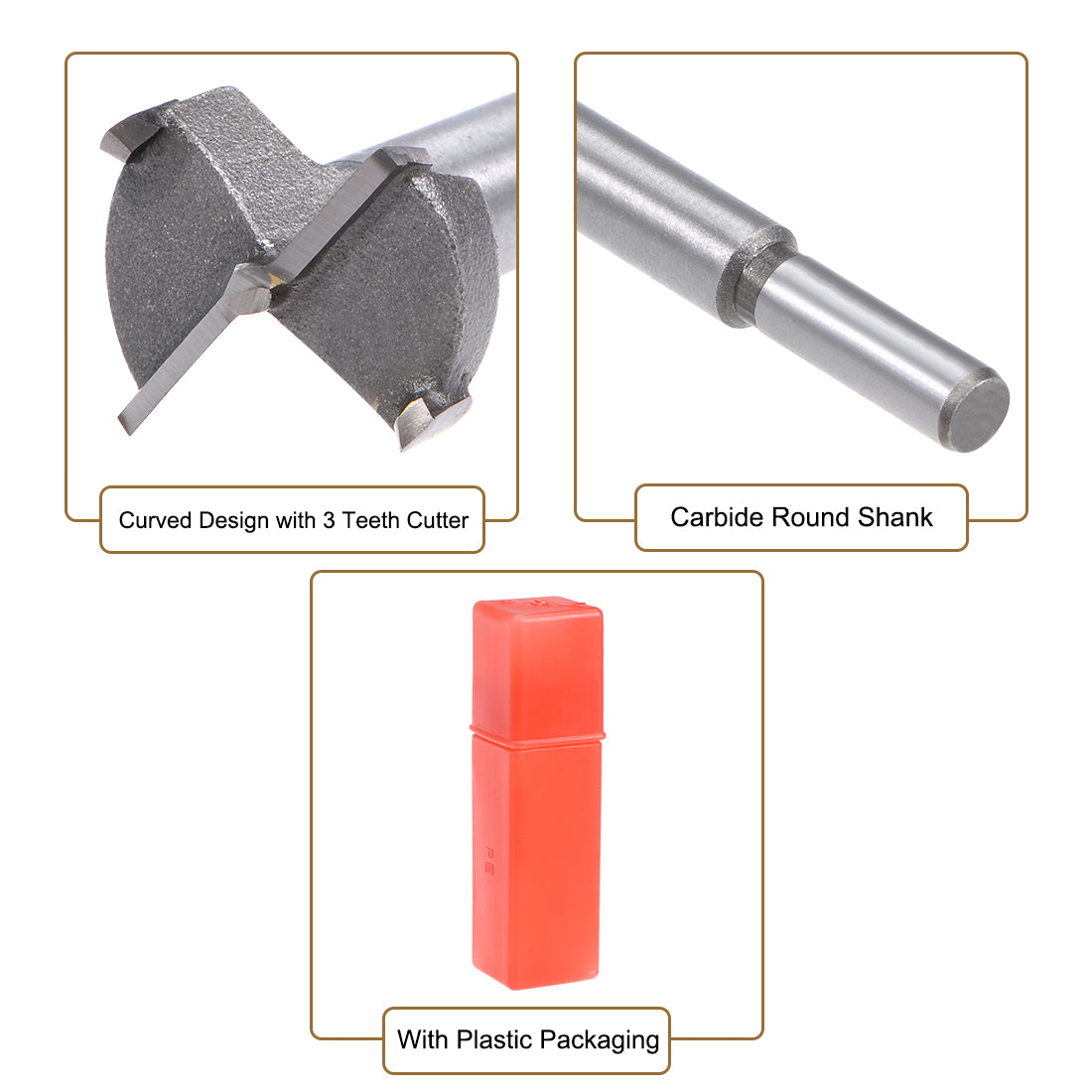 uxcell Uxcell Forstner Wood Boring Drill Bits 25mm Dia. Hole Saw Carbide Tip Round Shank Cutting for Hinge Plywood MDF CNC Tool