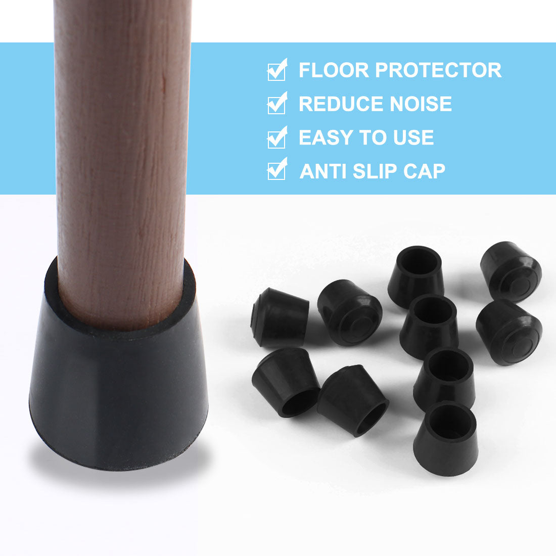 uxcell Uxcell Rubber Leg Cap Tip Cup Feet Cover 9.5mm Inner Dia 50pcs for Furniture Chair