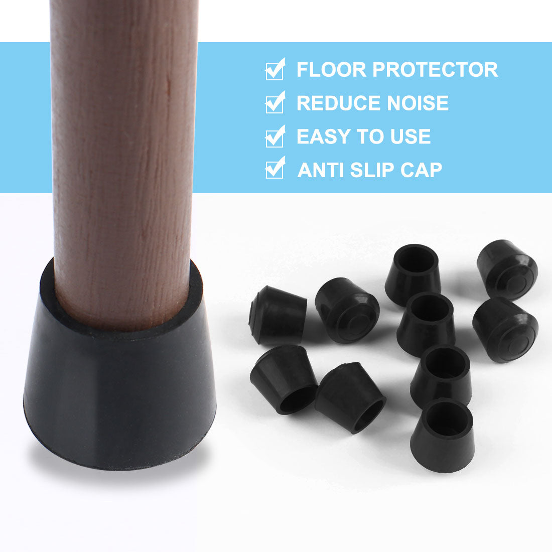 uxcell Uxcell Rubber Leg Cap Tip Cup Feet Cover 25mm 1" Inner Dia 9pcs for Furniture Table