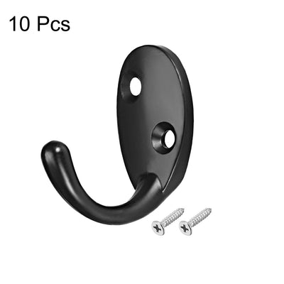 Harfington Uxcell 10 Pcs Wall Mounted Hook Robe Hooks Single Coat Hanger Hanging, Zinc Alloy, Black