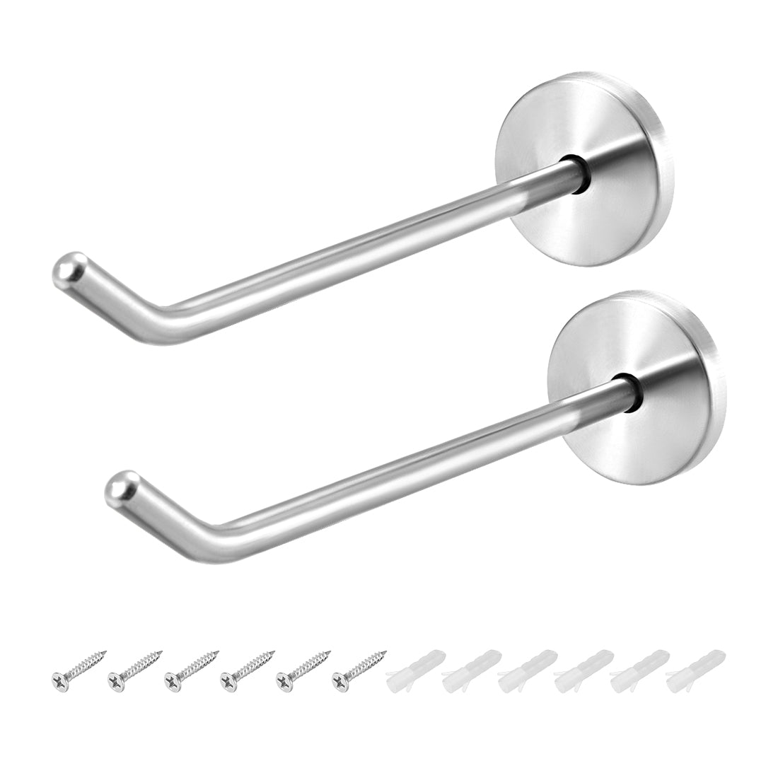 uxcell Uxcell 2Pcs Wall Mounted Curved Hook Robe Hooks Single Towel Hanger With Screws, Stainless Steel, (5.63Inch, Silver)