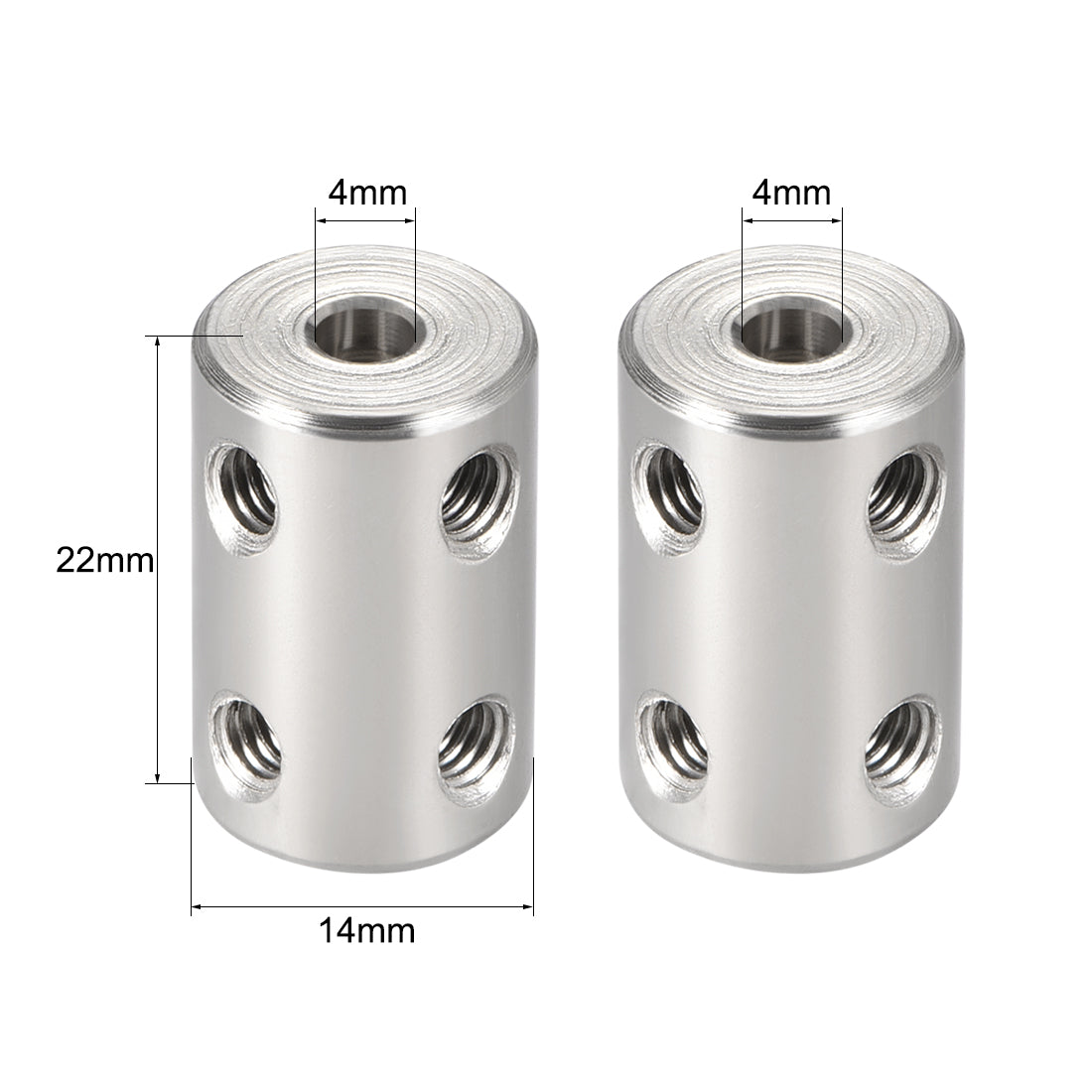 uxcell Uxcell Shaft Coupling 4mm to 4mm Bore L22xD14 Robot Motor Wheel Rigid Coupler Connector Silver Tone 2 Pcs