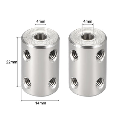 Harfington Uxcell Shaft Coupling 4mm to 4mm Bore L22xD14 Robot Motor Wheel Rigid Coupler Connector Silver Tone 2 Pcs