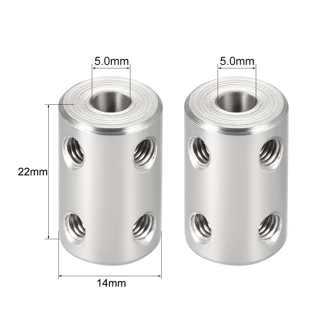 uxcell Uxcell Shaft Coupling 5mm to 5mm Bore L22xD14 Robot Motor Wheel Rigid Coupler Connector Silver Tone 2 Pcs