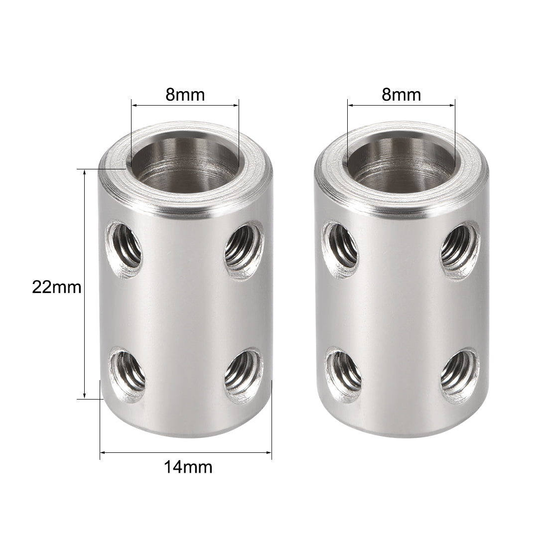 uxcell Uxcell Shaft Coupling 8mm to 8mm Bore L22xD14 Robot Motor Wheel Rigid Coupler Connector Silver Tone 2 Pcs