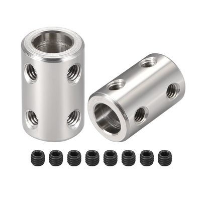 Harfington Uxcell Shaft Coupling 8mm to 8mm Bore L22xD14 Robot Motor Wheel Rigid Coupler Connector Silver Tone 2 Pcs