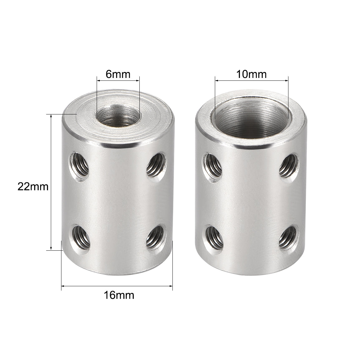 uxcell Uxcell Shaft Coupling 6mm to 10mm L22xD16 Robot Motor Wheel Rigid Coupler Connector Silver Tone 2 PCS