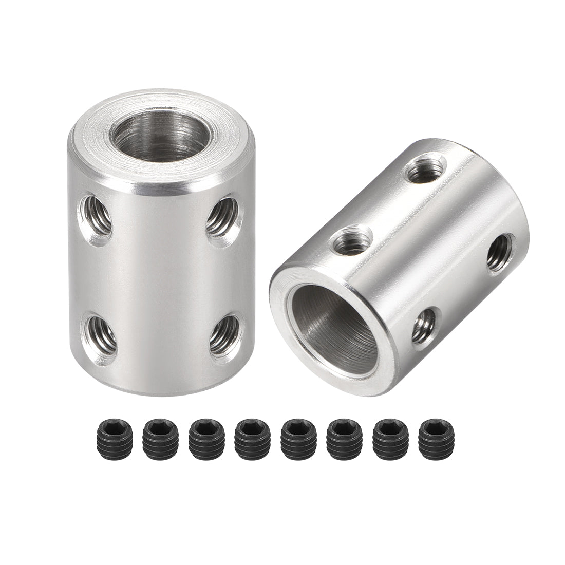 uxcell Uxcell Shaft Coupling 8mm to 10mm L22xD16 Robot Motor Wheel Rigid Coupler Connector Silver Tone 2 Pcs