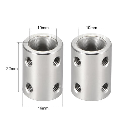 Harfington Uxcell Shaft Coupling 10mm to 10mm L22xD16 Robot Motor Wheel Rigid Coupler Connector Silver Tone 2 Pcs