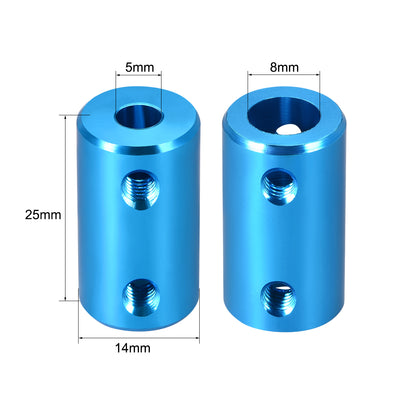 Harfington Uxcell Shaft Coupling 5mm to 8mm Bore L25xD14 Robot Motor Wheel Rigid Coupler Connector Blue