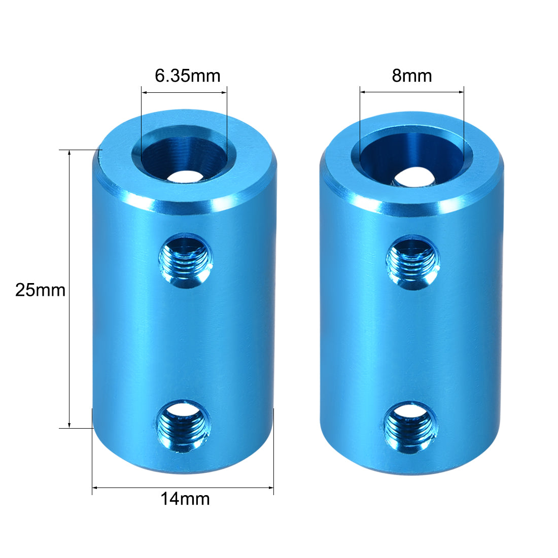 uxcell Uxcell Shaft Coupling 6.35mm to 8mm Bore L25xD14 Robot Motor Wheel Rigid Coupler Connector Blue