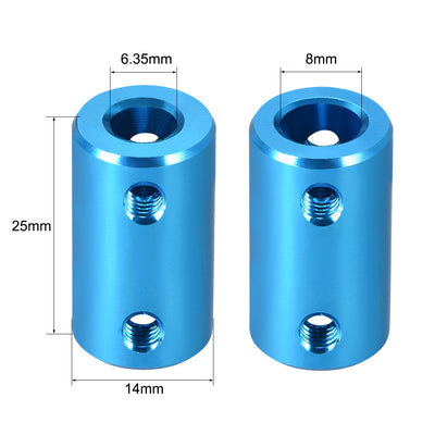 Harfington Uxcell Shaft Coupling 6.35mm to 8mm Bore L25xD14 Robot Motor Wheel Rigid Coupler Connector Blue