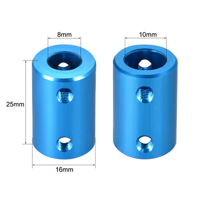 Harfington Uxcell Shaft Coupling 8mm to 10mm Bore L25xD16 Robot Motor Wheel Rigid Coupler Connector Blue