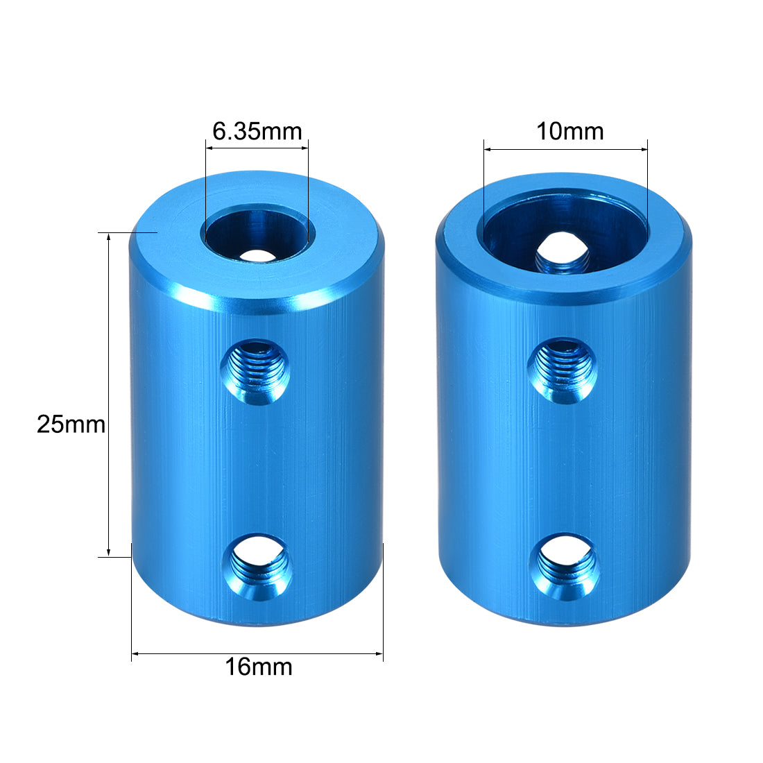 uxcell Uxcell Shaft Coupling 6.35mm to 10mm Bore L25xD16 Robot Motor Wheel Rigid Coupler Connector Blue 2 PCS