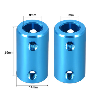 Harfington Uxcell Shaft Coupling 8mm to 8mm L25xD14 Rigid Stepper Motor Wheel Coupler Connect Blue 2 PCS