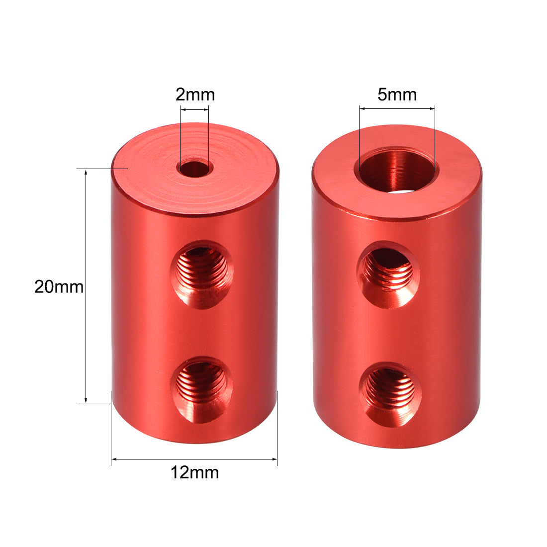 uxcell Uxcell Wellenkupplung Verbinder 2mm bis 5mm Bohrung Starrer Kupplungs Stellschraube L20XD12 Aluminiumlegierung Rot