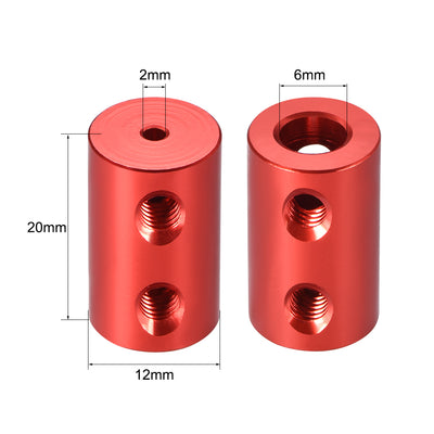 Harfington Uxcell Shaft Coupling 2mm to 6mm Bore L20xD12 Robot Motor Wheel Rigid Coupler Connector Red