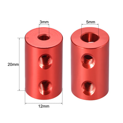 Harfington Uxcell Shaft Coupling 3mm to 5mm Bore L20xD12 Robot Motor Wheel Rigid Coupler Red