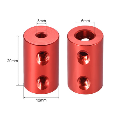 Harfington Uxcell Shaft Coupling 3mm to 6mm Bore L20xD12 Robot Motor Wheel Rigid Coupler Connector Red