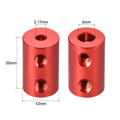 Harfington Uxcell Starre Kupplungsschraube mit 3,17 mm bis 5 mm Bohrung L20XD12 Aluminiumlegierung Wellenkupplungsverbinder Motorzubehör Rot