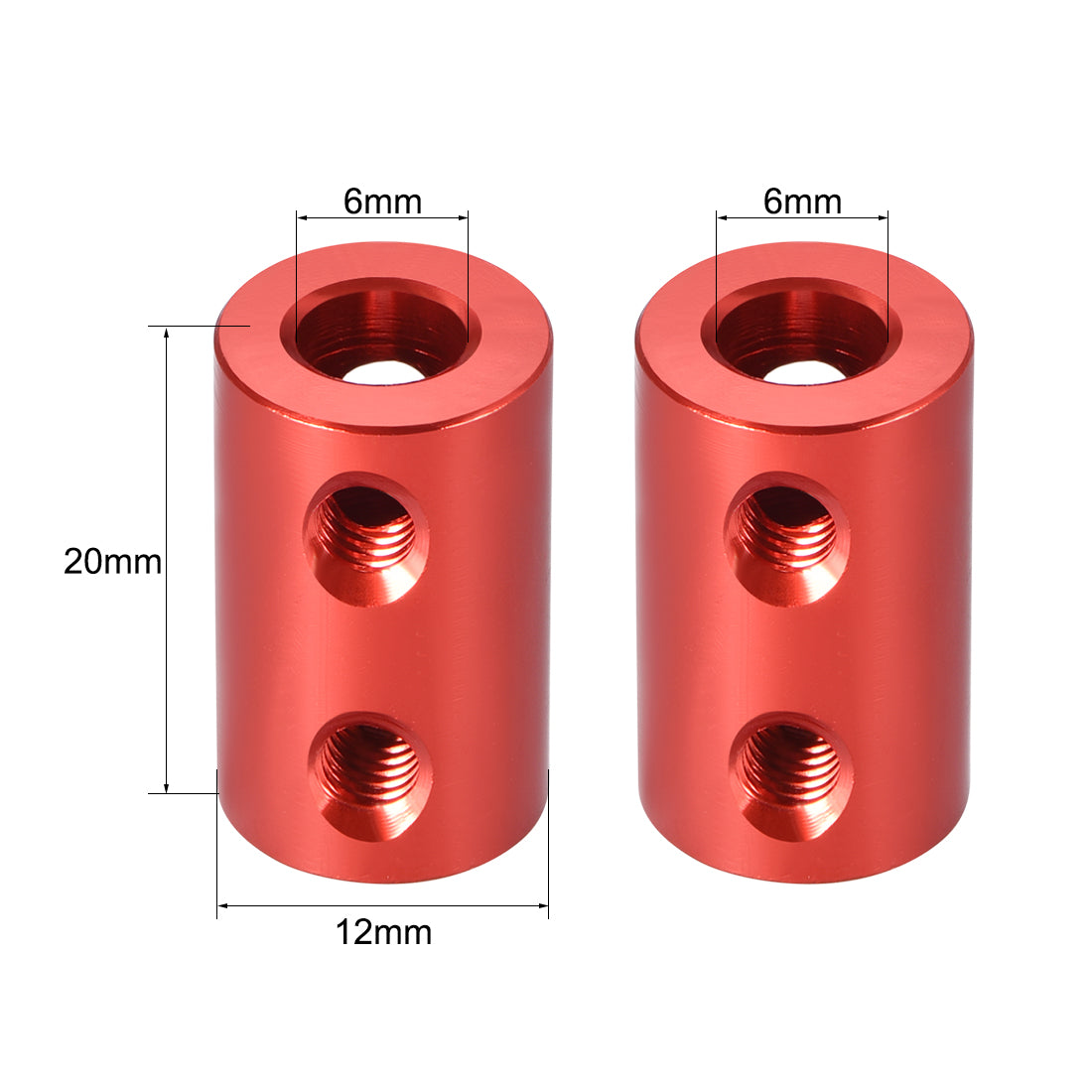 uxcell Uxcell 6mm bis 6mm Bohrung Starre Kupplungsschraube L20XD12 Aluminiumlegierung Wellenkupplungsverbinder Motorzubehör Rot