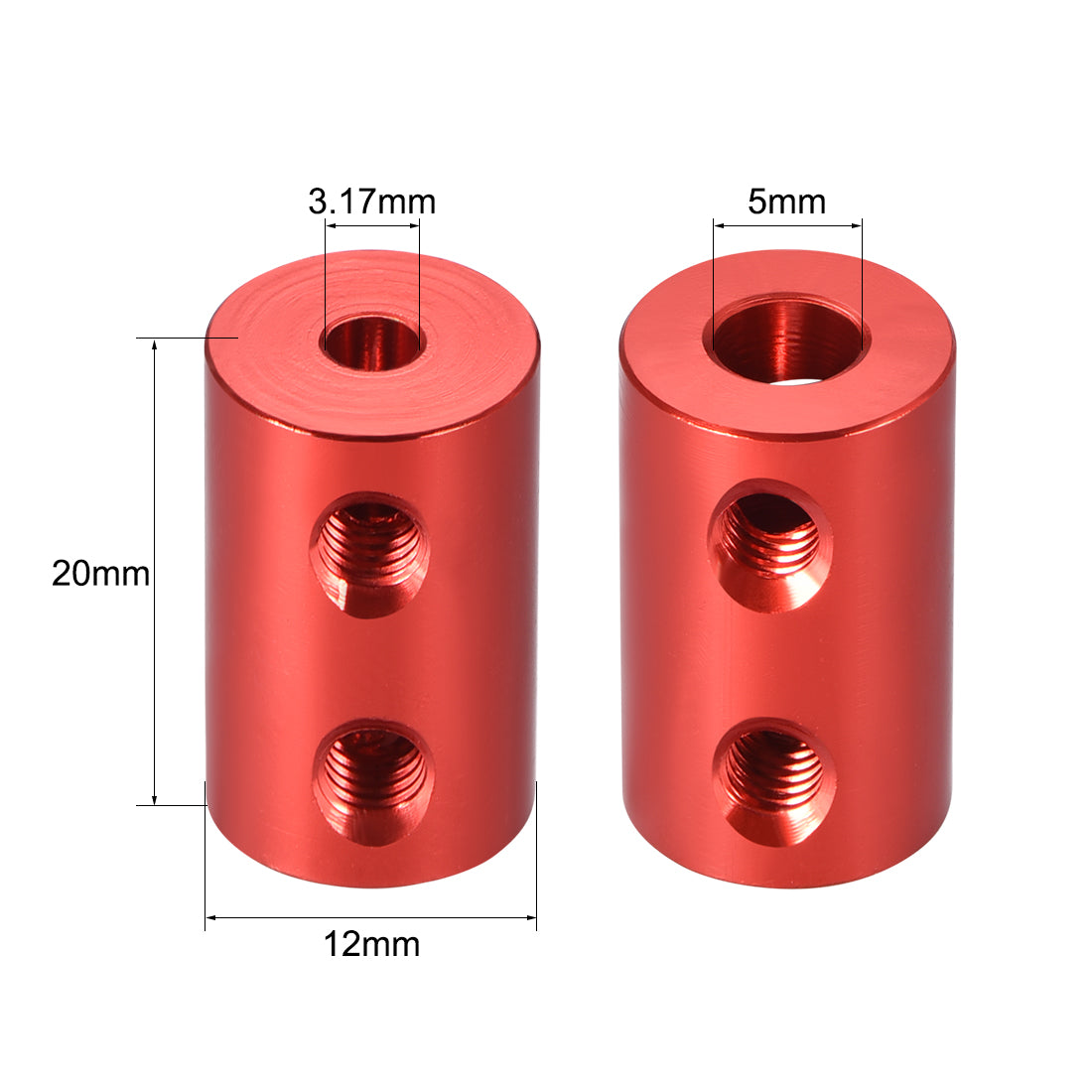 uxcell Uxcell Shaft Coupling 3.17mm to 5mm Bore L20xD12 Robot Motor Wheel Rigid Coupler Connector Red 2PCS