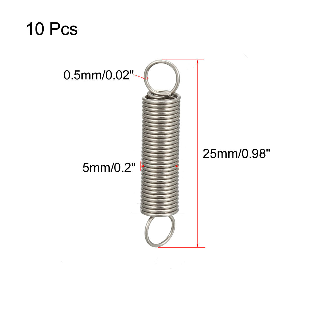 uxcell Uxcell Extended Tension Spring Wire Diameter 0.02", OD 0.2", Free Length 0.98" 10pcs