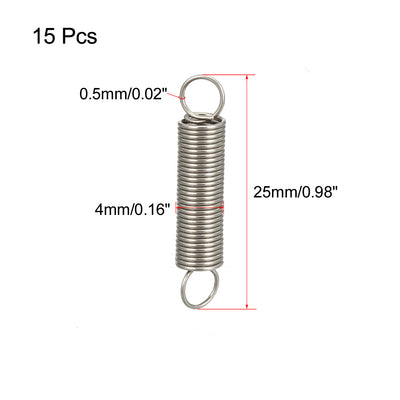 Harfington Uxcell Extended Compressed Spring Wire Diameter 0.02" , OD 0.16" , Free Length 0.98" Stainless Steel Small Dual Hook Tension Spring 15pcs