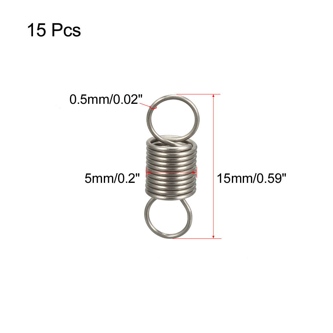 uxcell Uxcell Extended Tension Spring Wire Diameter 0.02", OD 0.2", Free Length 0.59" 15pcs