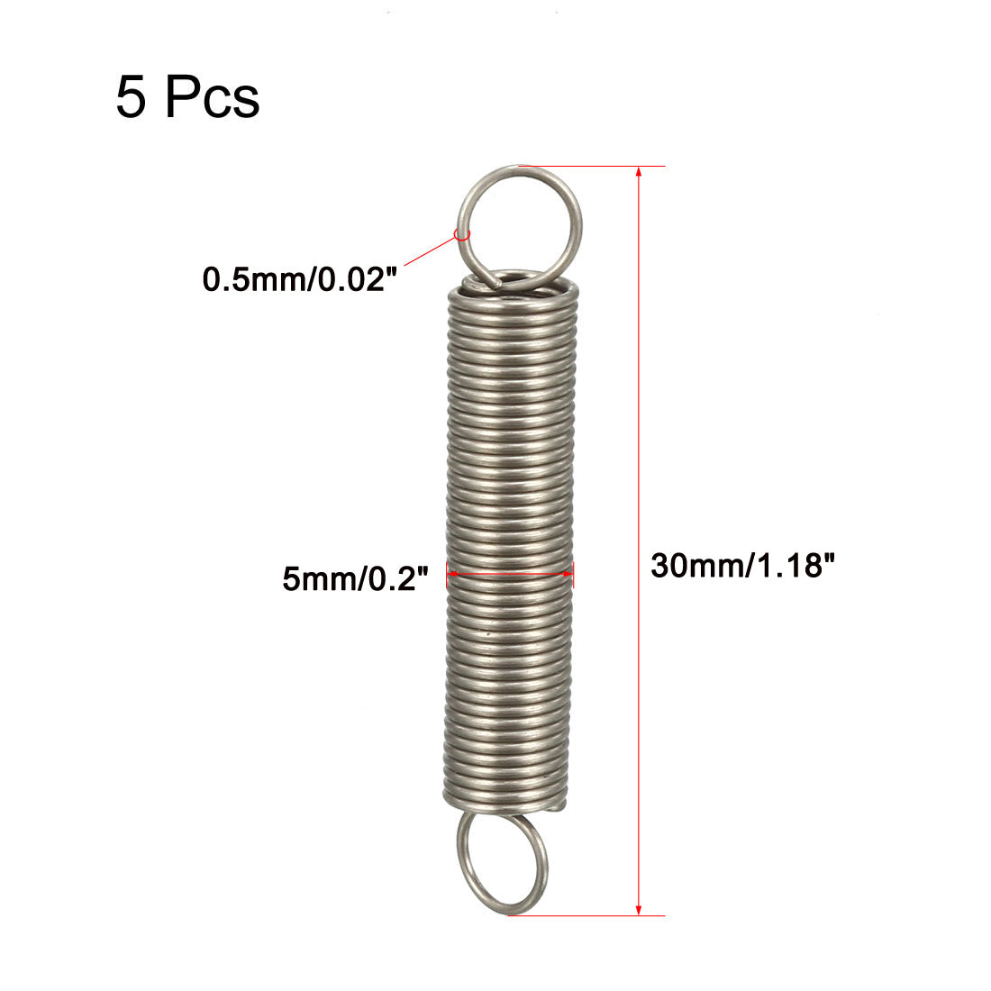 uxcell Uxcell Extended Tension Spring Wire Diameter 0.02", OD 0.2", Free Length 1.18" 5pcs