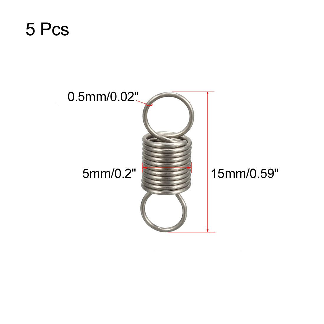 uxcell Uxcell Extended Tension Spring Wire Diameter 0.02", OD 0.2", Free Length 0.59" 5pcs