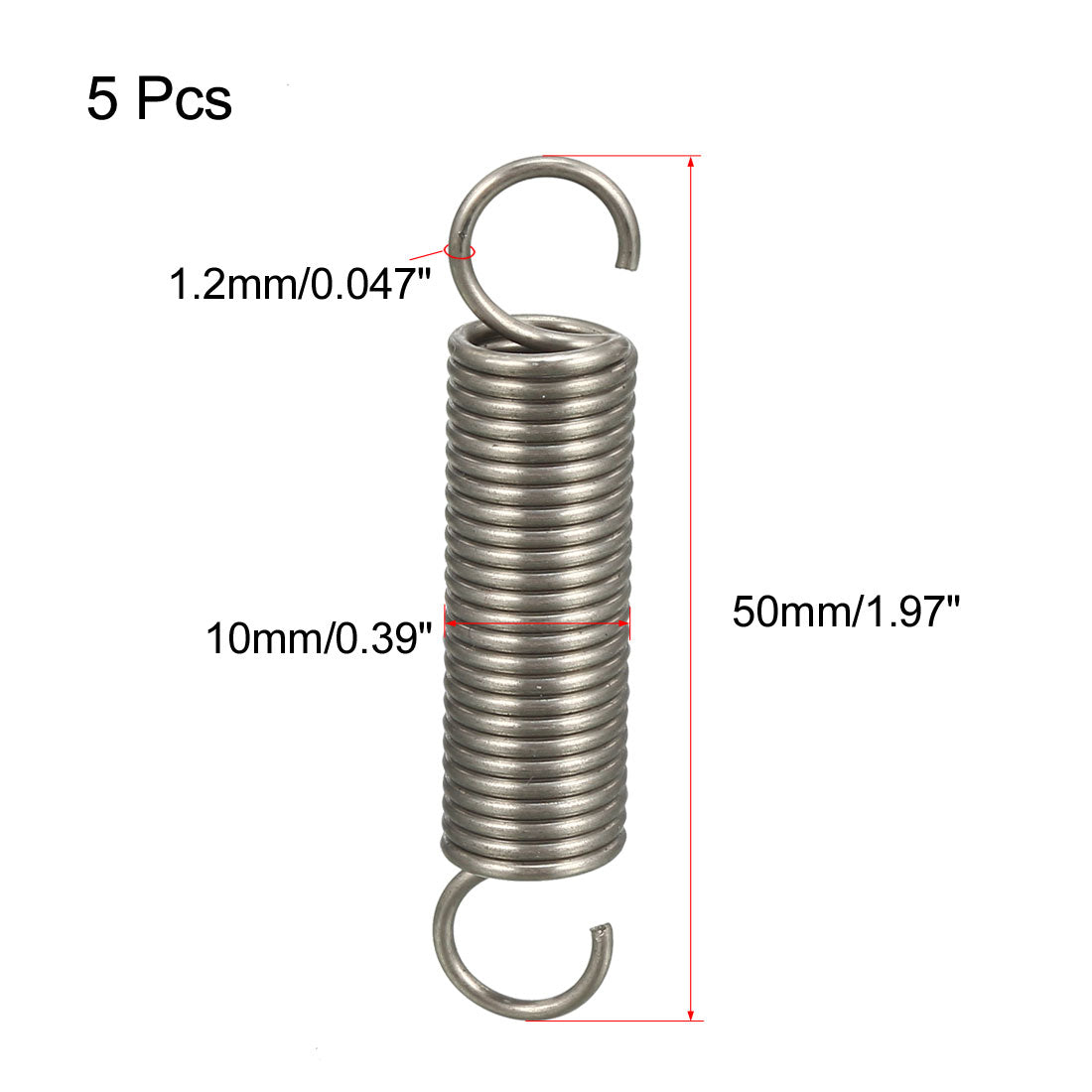 uxcell Uxcell Extended Tension Spring Wire Diameter 0.047", OD 0.39", Free Length 1.97" 5pcs