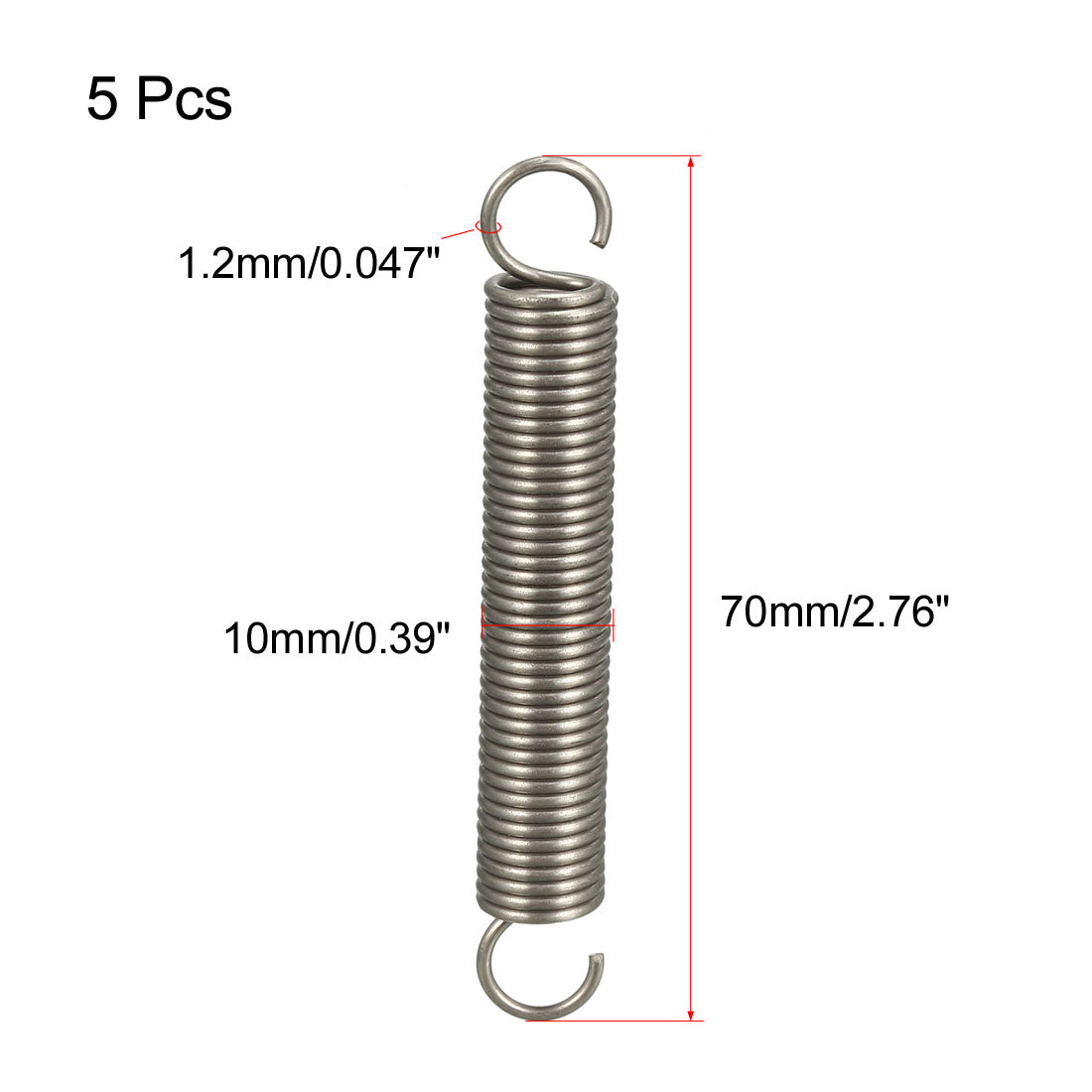 uxcell Uxcell Tension Spring Wire Diameter 0.047", OD 0.39", Free Length 2.76" 5pcs