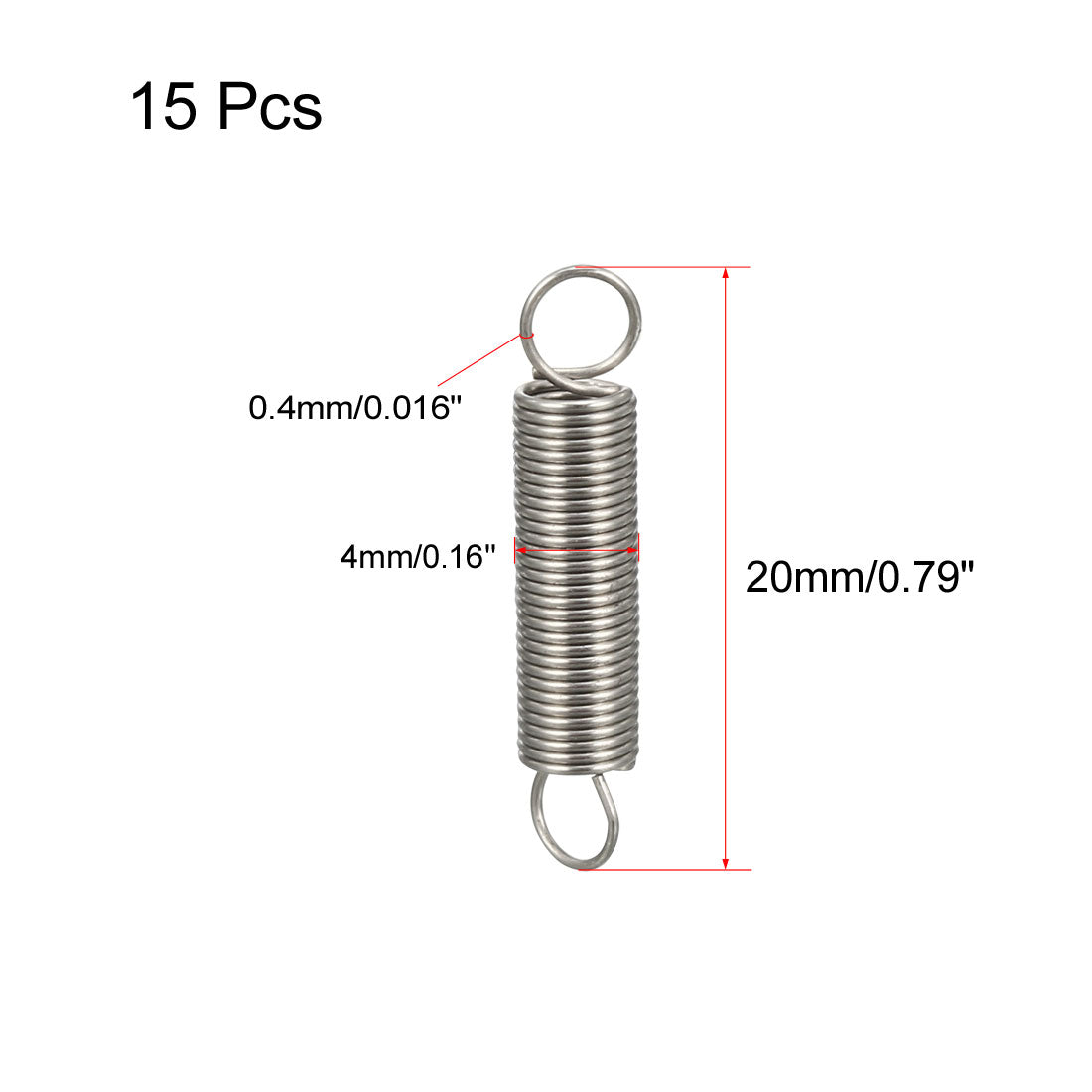 uxcell Uxcell Extended Tension Spring Wire Diameter 0.016", OD 0.16", Free Length 0.79" 15pcs