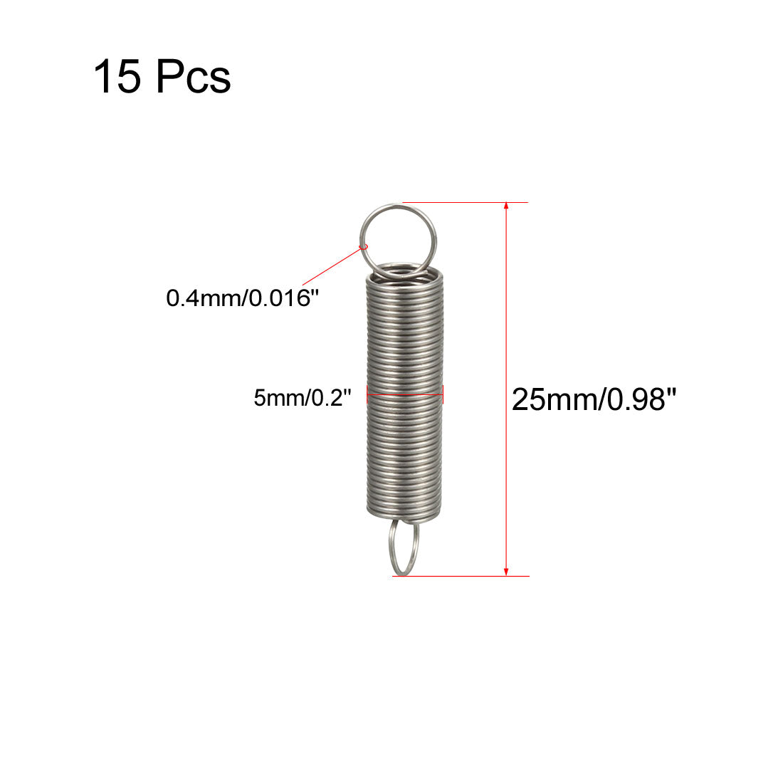 uxcell Uxcell Extended Tension Spring Wire Diameter 0.016", OD 0.2", Free Length 0.98" 15pcs